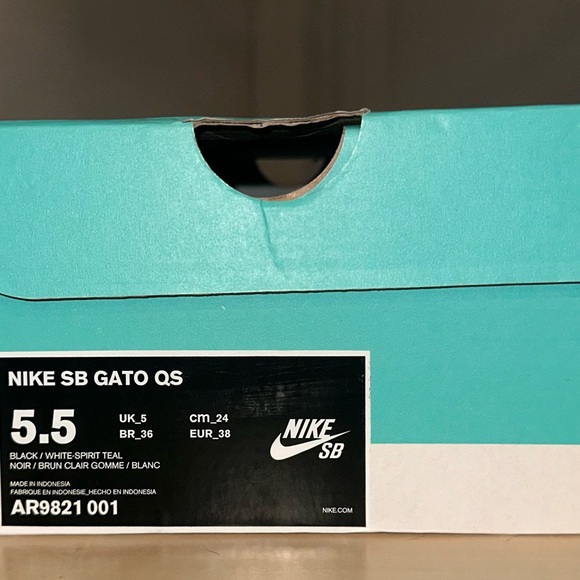 Nike SB Gato QS; Size 5.5 Mens; Black/White-Spirit Teal; SUPREME Nike SB; NEW - Picture 10 of 14